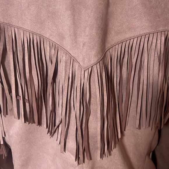 pink suede leather jacket fringes by Adore beaded button close nwt - Picture 7 of 12
